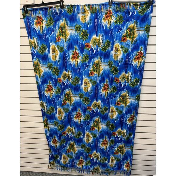 Vintage Tropical Scarf Sarong Beach Vacation Tiki Fringed Tiki Luau Maximalist - Picture 1 of 5